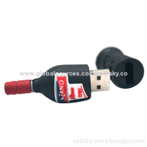 Custom Bottle Shape USB flash drive, made of soft PVC material, OEM orders welcomed